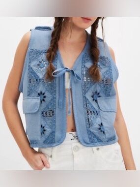 Free People Wonderstruck Vest in Ocean Story, NWT, Size S